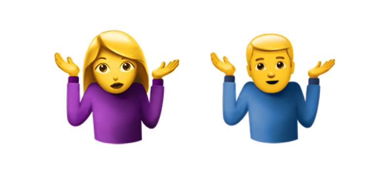 Emoji of a man and women shrugging their shoulders