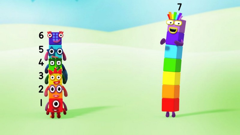 An illustration of 7 blocks stacked into a column from cBeebies NumberBlocks to illustrate Miller’s law